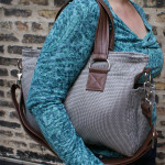 Gray and brown handbag